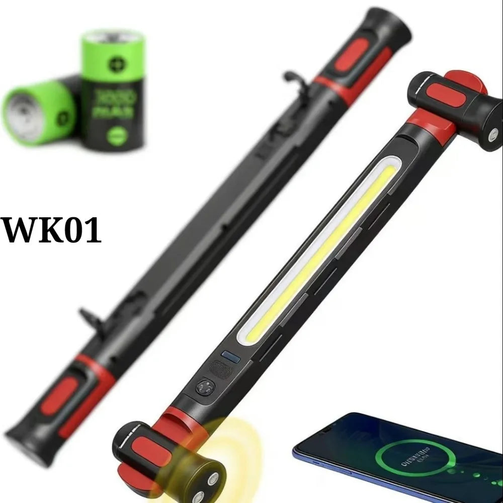 COB LED Work Light USB Rechargeable Magnetic Hook Multifunctional Long Strip Light for Car Repair Emergency Working Camping