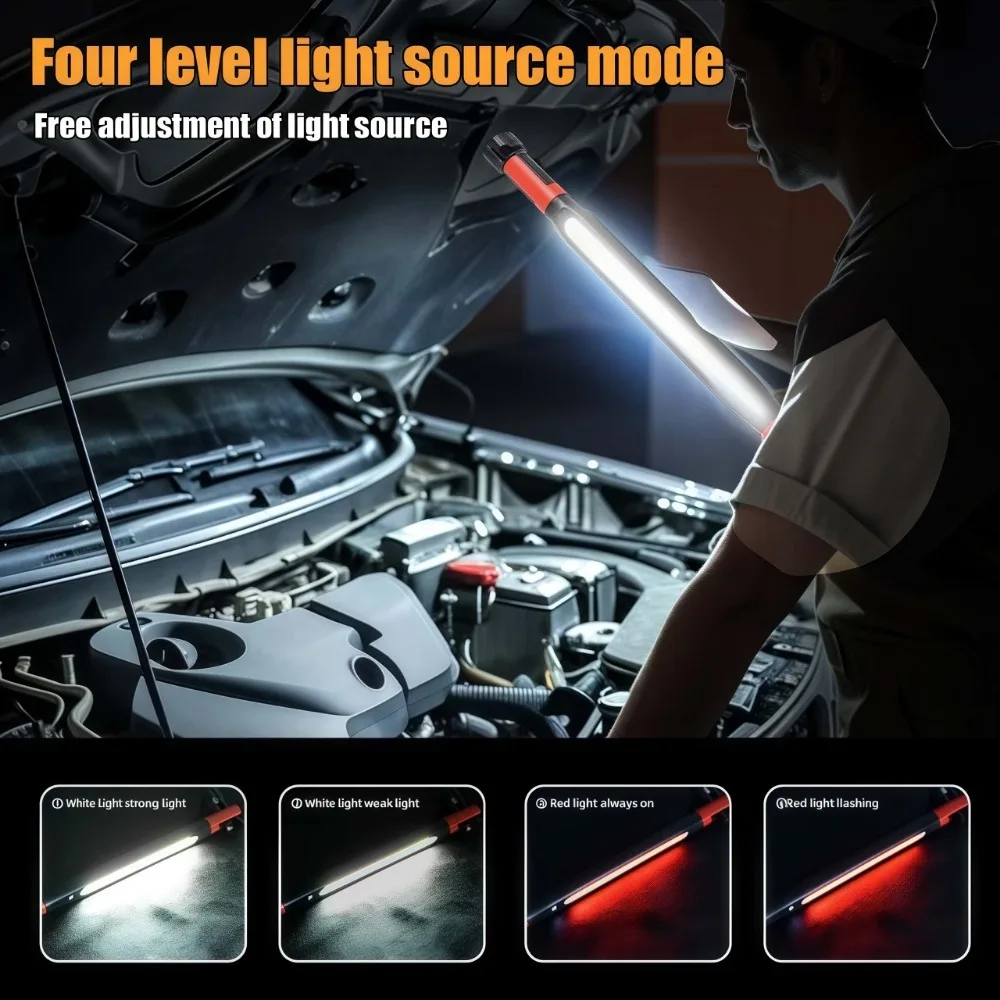 COB LED Work Light USB Rechargeable Magnetic Hook Multifunctional Long Strip Light for Car Repair Emergency Working Camping