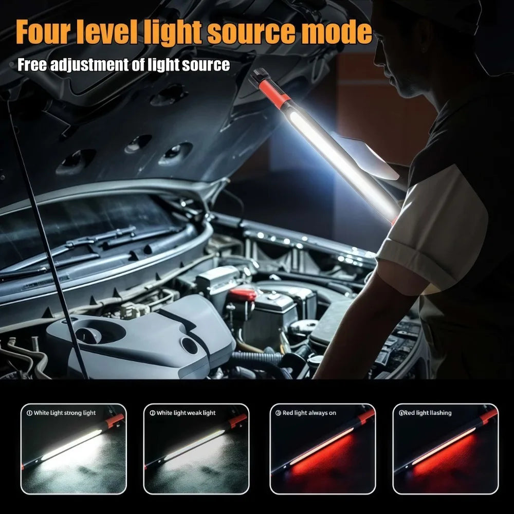 COB LED Work Light USB Rechargeable Magnetic Hook Multifunctional Long Strip Light for Car Repair Emergency Working Camping