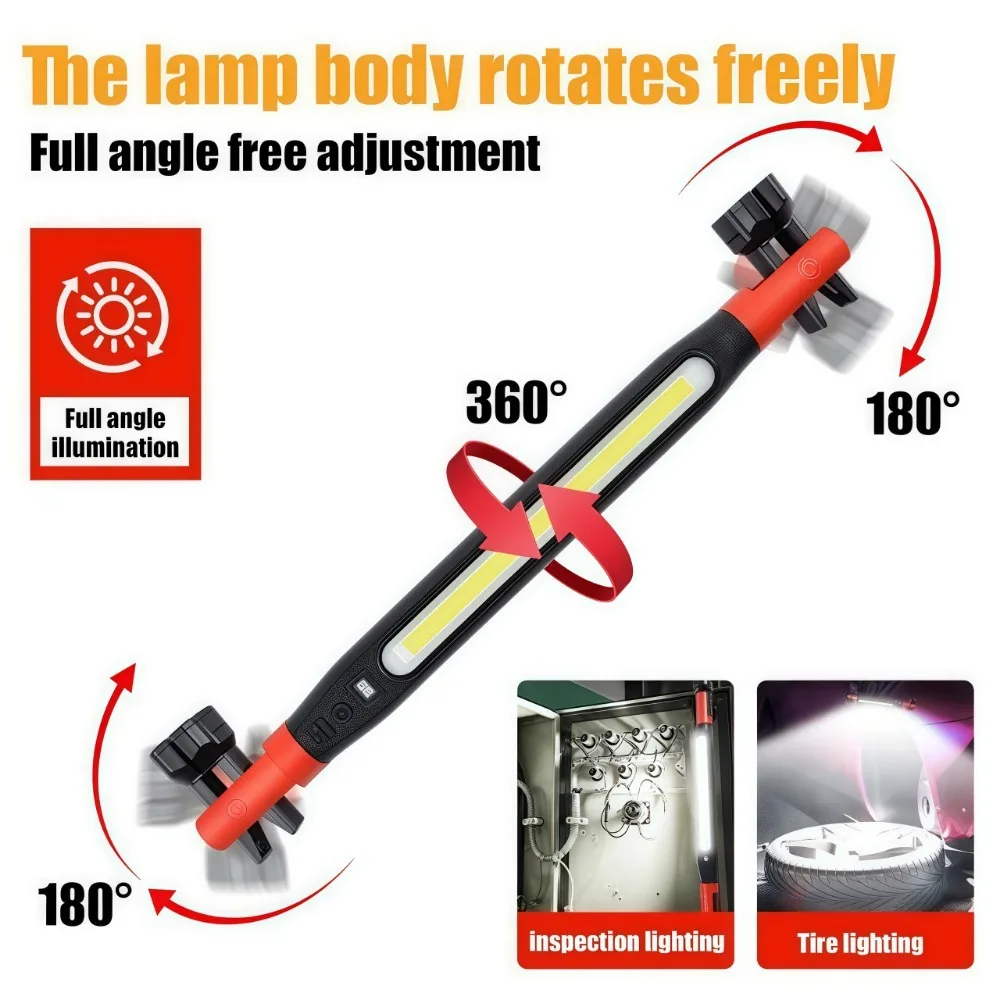 COB LED Work Light USB Rechargeable Magnetic Hook Multifunctional Long Strip Light for Car Repair Emergency Working Camping
