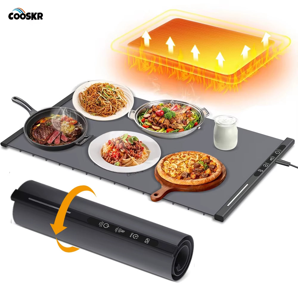 Electric Food Warmer Mat Silicone Foldable Food Warming Heater for Coffee Food Plate Warming Tray Dining Table Fast Heating Mat