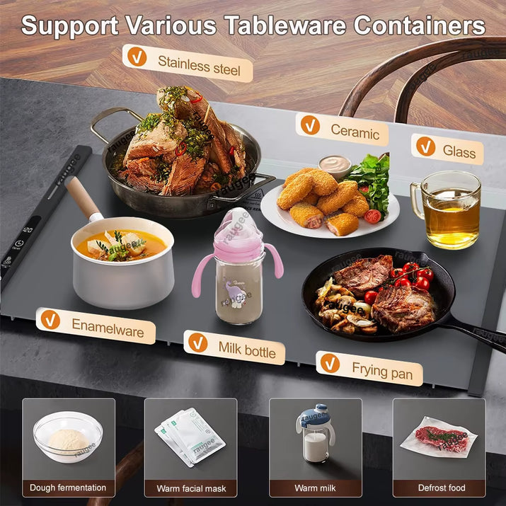 Electric Food Warmer Mat Silicone Foldable Food Warming Heater for Coffee Food Plate Warming Tray Dining Table Fast Heating Mat