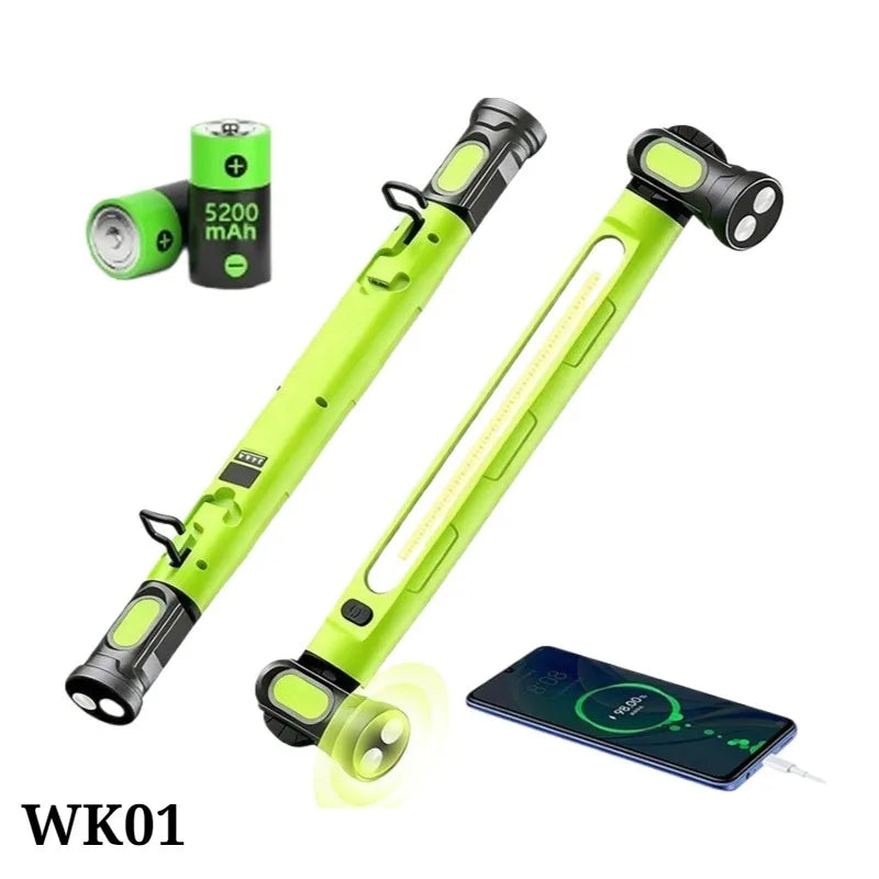 COB LED Work Light USB Rechargeable Magnetic Hook Multifunctional Long Strip Light for Car Repair Emergency Working Camping